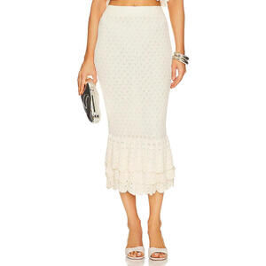 REVOLVE Polly Skirt BEACH RIOT  ivory Crochet fabric ruffle hem S NWT $148msrp